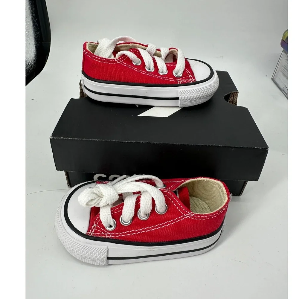 Converse Chuck Taylor All Star Ox Infant Red Canvas Low Sneakers 7J236 Size 2